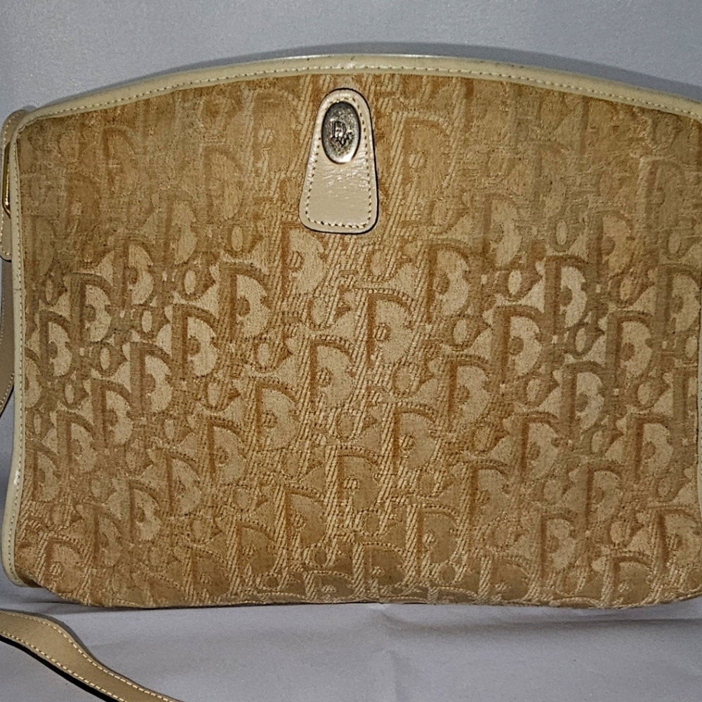 Vtg Dior Tan Monogram Trotter Bag